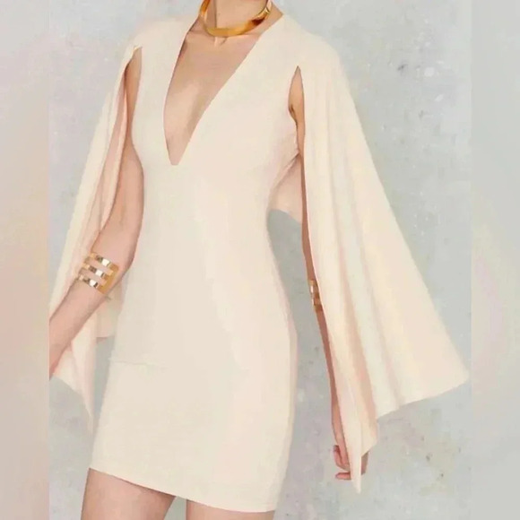 Dance and Marcel cream bodycon cape dress with slit size small - Picture 1 of 16